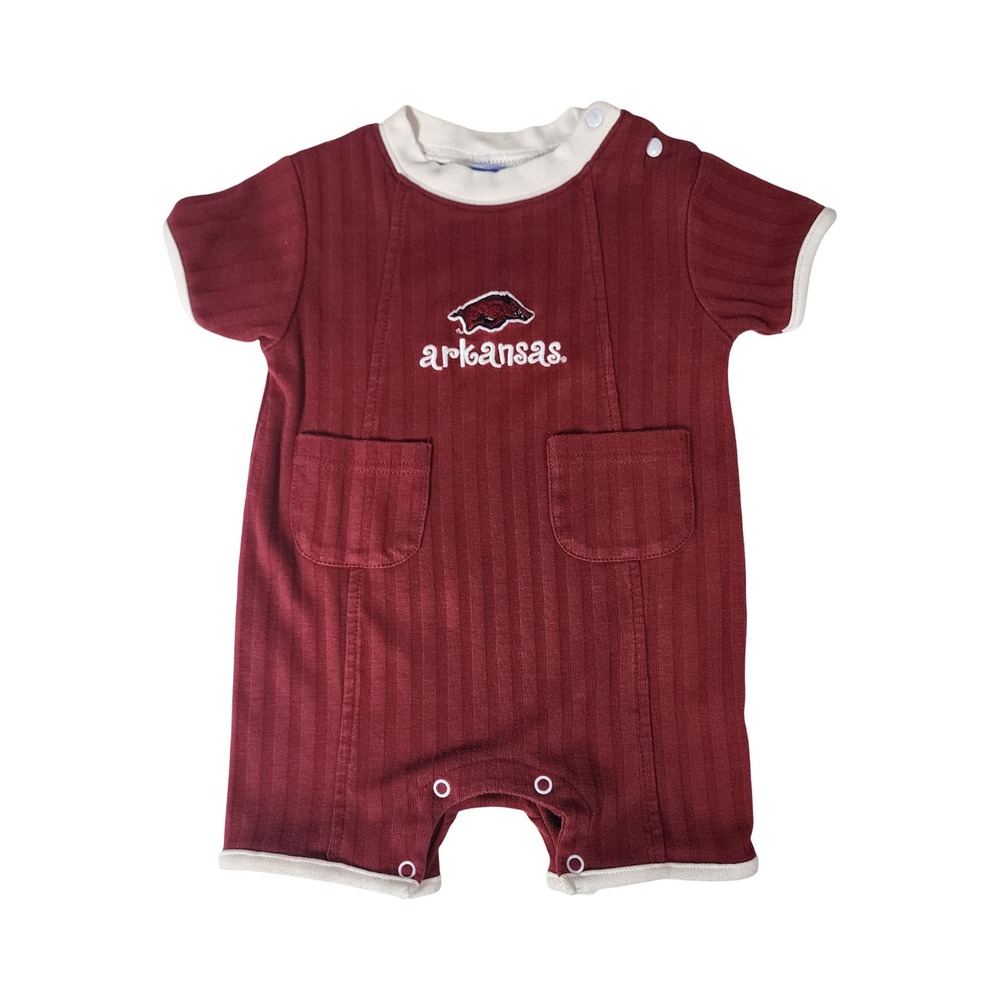 Arkansas Razorbacks Baby Ribbed Ringer Romper Red Short Sleeve 6-9 Months